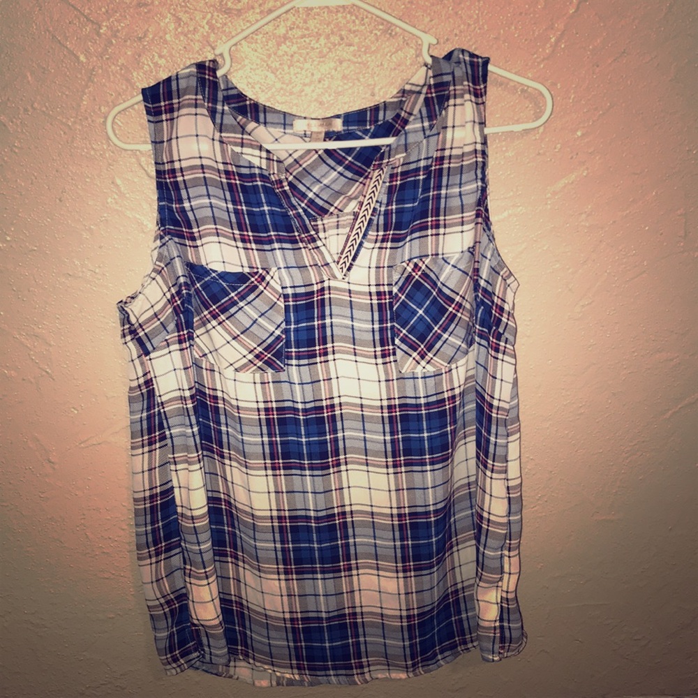 Cute one of a kind plaid sleeveless summer top